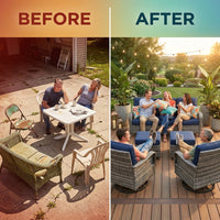 Patio Furniture Set 6-Piece Outdoor Patio Conversation Set with Blue Cushions Lawn Furniture — Before & After