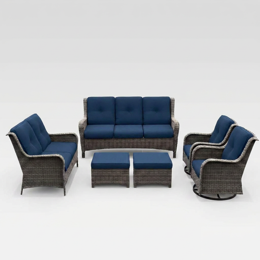 Patio Furniture Set 6-Piece Outdoor Patio Conversation Set with Blue Cushions Lawn Furniture — Studio Shot