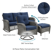 Patio Furniture Set 6-Piece Outdoor Patio Conversation Set with Blue Cushions Lawn Furniture — How It Works